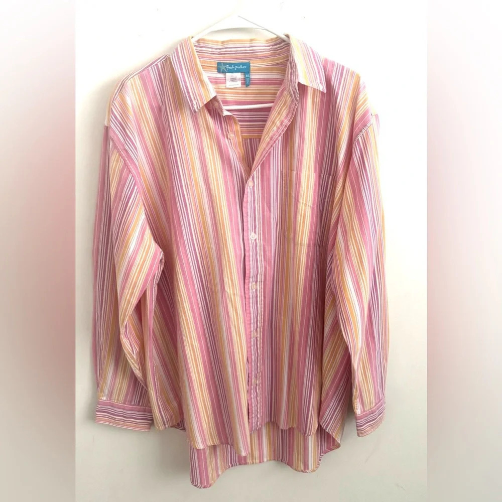 Fresh Produce Mens Strips Long Sleeve Pink /Yellow Shirt Dress XL